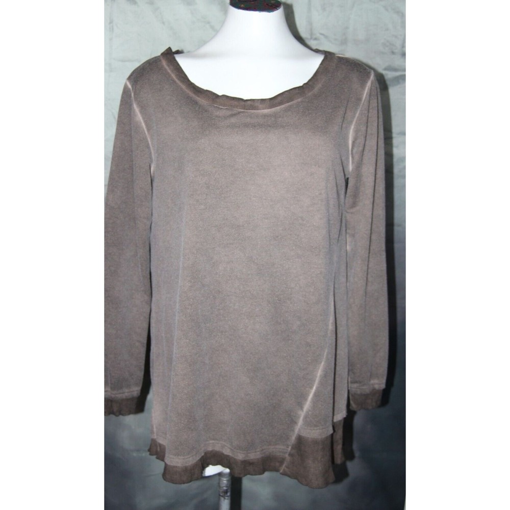 Easel Los Angeles Lagenlook L/S Tunic Sweatshirt Dress Brown Round Neck Size S